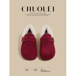 春季新款超火厚底加厚毛毛鞋女紅色加絨一字帶勃肯棉鞋保暖雪地靴