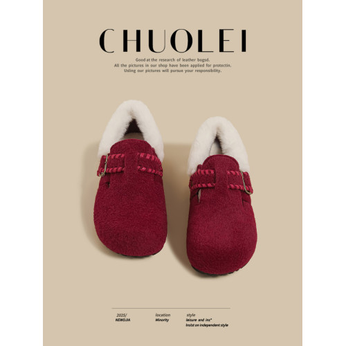 春季新款超火厚底加厚毛毛鞋女紅色加絨一字帶勃肯棉鞋保暖雪地靴 春季新款超火厚底加厚毛毛鞋女紅色加絨一字帶勃肯棉鞋保暖雪地靴