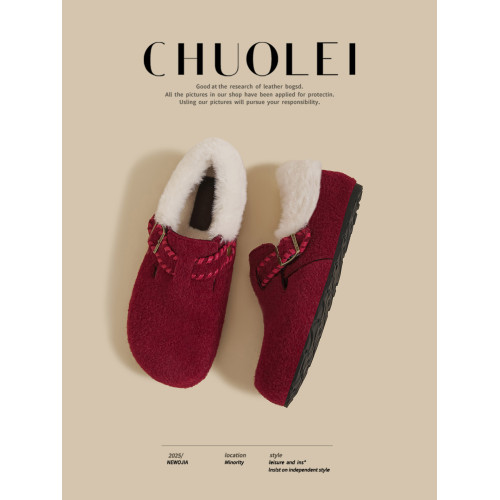 春季新款超火厚底加厚毛毛鞋女紅色加絨一字帶勃肯棉鞋保暖雪地靴 春季新款超火厚底加厚毛毛鞋女紅色加絨一字帶勃肯棉鞋保暖雪地靴