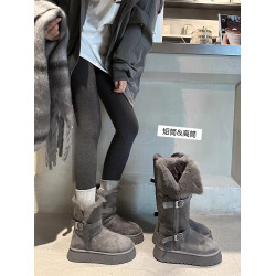 皮毛一體灰色雪地靴女2026冬季新款厚底增高加絨加厚長筒雪地棉鞋
