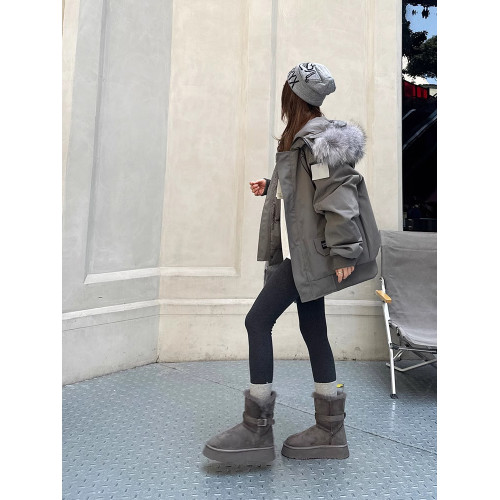 皮毛一體灰色雪地靴女2026冬季新款厚底增高加絨加厚長筒雪地棉鞋