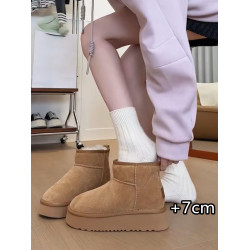 真皮厚底內增高毛毛雪地靴女冬季皮毛一體短靴加絨加厚小個子棉鞋