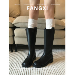 2026新款英倫風中筒靴子粗跟寬筒騎士靴高筒不過膝長筒靴女西部靴