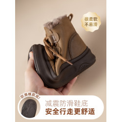 真皮媽媽鞋子棉鞋短靴加厚加絨保暖防水防滑雪地靴中老年女鞋冬季