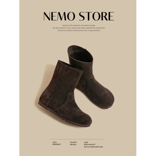 咖色勃肯短靴女2025秋冬新款復古加厚絨面百搭醜萌小衆短筒雪地靴