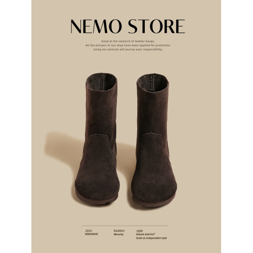 咖色勃肯短靴女2025秋冬新款復古加厚絨面百搭醜萌小衆短筒雪地靴