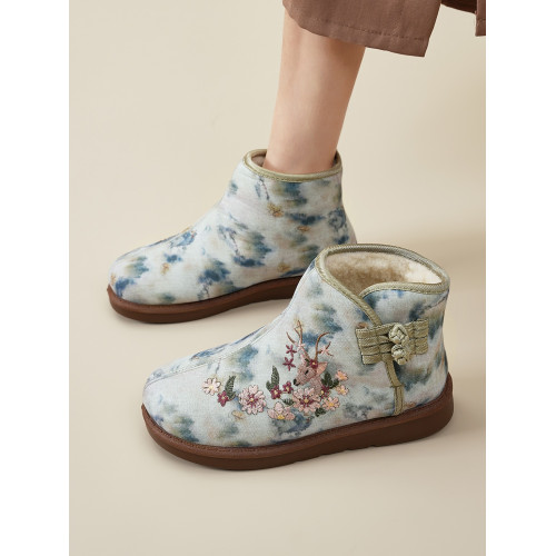 女棉鞋高幫冬季加絨加厚老年人外穿雪地靴民族風綉花鞋媽媽防滑靴