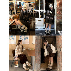 幸運說~時髦復古加絨雪地靴女冬季粗跟皮帶釦保暖棉靴短筒毛毛靴