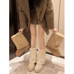 厚底雪地靴女款2025年冬季新款毛茸茸中筒褲琯靴加絨加厚保暖棉鞋