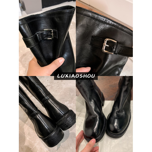 水洗牛皮~真皮厚底長筒靴女英倫風騎士靴復古顯瘦側拉鍊高筒靴子