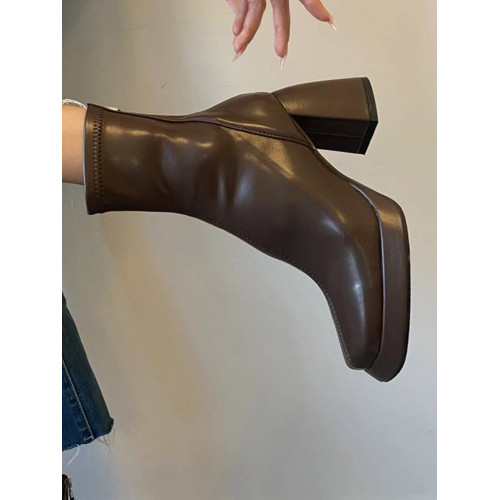 黑色彈力布高跟短靴女秋冬新款短筒方頭粗跟馬丁靴防水台瘦瘦靴女 黑色彈力布高跟短靴女秋冬新款短筒方頭粗跟馬丁靴防水台瘦瘦靴女