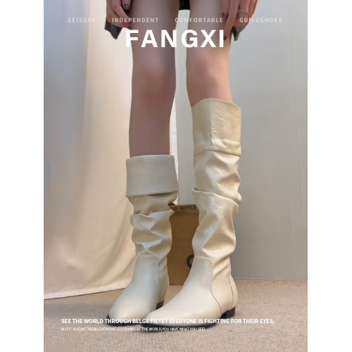 2026新款彈力高筒堆堆靴尖頭平底騎士靴內增高長筒靴女不過膝靴子