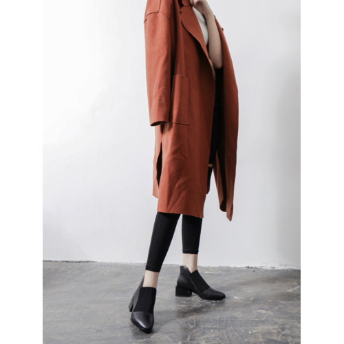 法式彈力小短靴女切爾西靴春秋單靴松緊帶粗跟及踝靴圓頭真皮裸靴