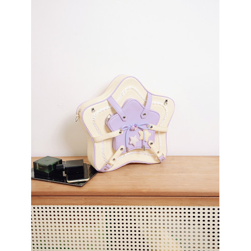 HIATUS原創黃紫奶油色系撞色五角星痛包斜後後背包可愛蝴蝶結甜美後後背包