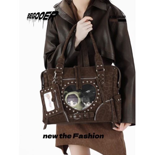 BEGOOER小衆機車引擎痛大容量豹紋托特包日常娃包復古單肩斜後後背包