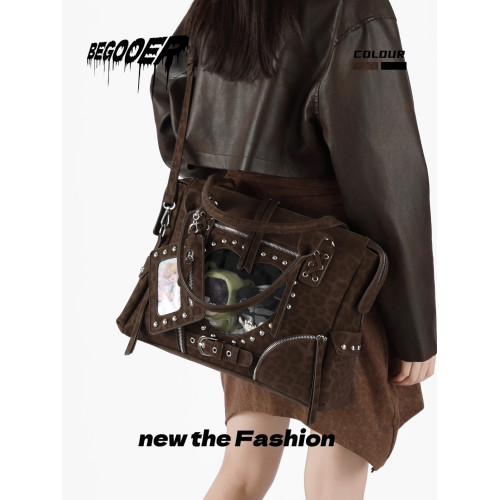 BEGOOER小衆機車引擎痛大容量豹紋托特包日常娃包復古單肩斜後後背包