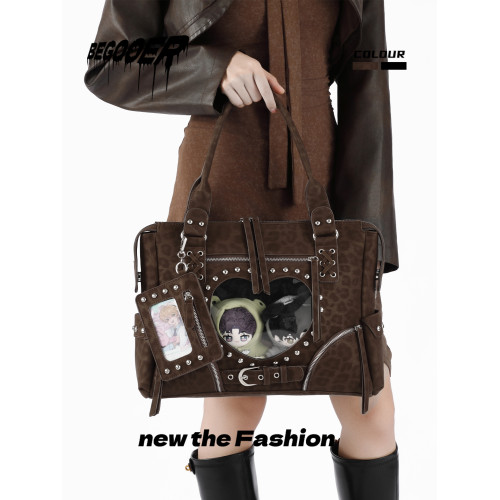 BEGOOER小衆機車引擎痛大容量豹紋托特包日常娃包復古單肩斜後後背包