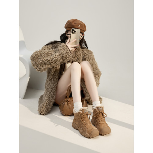 厚底雪地靴女2025冬季新款加絨加厚保暖時尚棉鞋戶外登山馬丁短靴