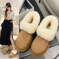 厚底毛毛鞋女鞋加絨加厚雪地靴2026冬季新款一腳蹬麵包鞋東北棉鞋