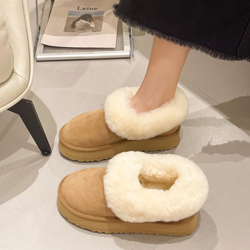 厚底毛毛鞋女鞋加絨加厚雪地靴2026冬季新款一腳蹬麵包鞋東北棉鞋
