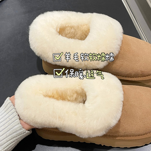 厚底毛毛鞋女鞋加絨加厚雪地靴2026冬季新款一腳蹬麵包鞋東北棉鞋
