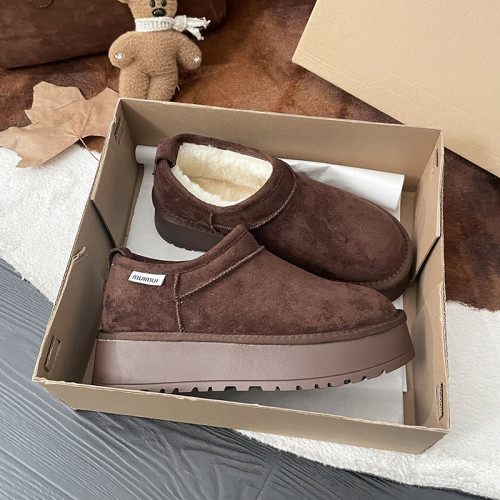 厚底短筒雪地靴女鞋2026新款冬季加絨保暖一腳蹬低幫麵包雪地棉鞋