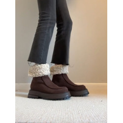 牛皮版~ 磨砂皮加絨保暖雪地靴女厚底防滑真皮大棉靴粗跟復古棉靴