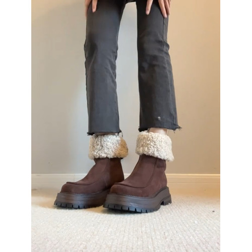 牛皮版~ 磨砂皮加絨保暖雪地靴女厚底防滑真皮大棉靴粗跟復古棉靴