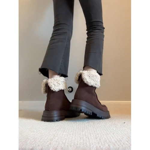 牛皮版~ 磨砂皮加絨保暖雪地靴女厚底防滑真皮大棉靴粗跟復古棉靴