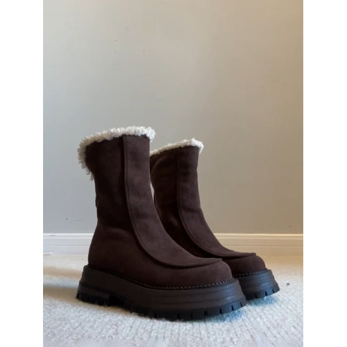 牛皮版~ 磨砂皮加絨保暖雪地靴女厚底防滑真皮大棉靴粗跟復古棉靴