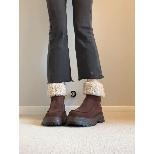 牛皮版~ 磨砂皮加絨保暖雪地靴女厚底防滑真皮大棉靴粗跟復古棉靴