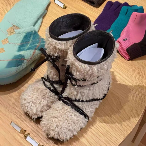 2025秋冬新款韓版復古綁帶蝴蝶結厚底羊羔毛雪地靴真皮保暖中筒靴 2025秋冬新款韓版復古綁帶蝴蝶結厚底羊羔毛雪地靴真皮保暖中筒靴