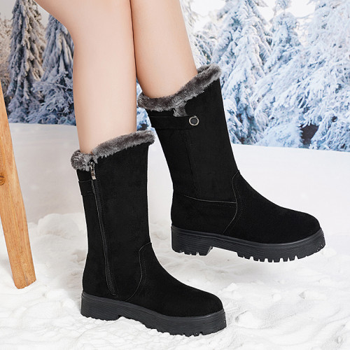 2022冬季新款圓頭保暖中筒棉鞋女冬加絨加厚時尚百搭短靴雪地靴女