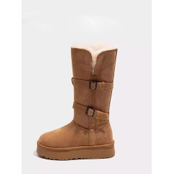 保暖灰色厚底雪地靴女款2025新款冬季加絨加厚中長筒雪地棉靴棉鞋