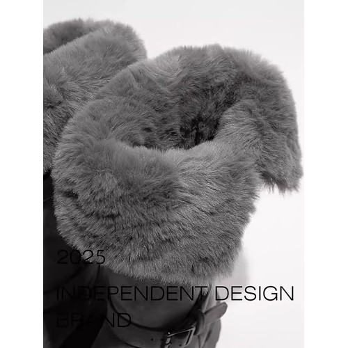 保暖灰色厚底雪地靴女款2025新款冬季加絨加厚中長筒雪地棉靴棉鞋