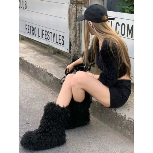 秋冬季新款歐美風毛毛雪地靴小衆辣妹保暖加厚毛毛靴黑色時尚百搭 秋冬季新款歐美風毛毛雪地靴小衆辣妹保暖加厚毛毛靴黑色時尚百搭