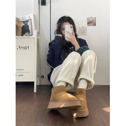 皮毛一體保暖厚底雪地靴女款冬季加絨加厚2025新款一腳蹬東北棉鞋