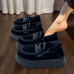 厚底低幫雪地靴女冬季皮毛一體加絨加厚保暖卡其色復古網紅棉鞋子