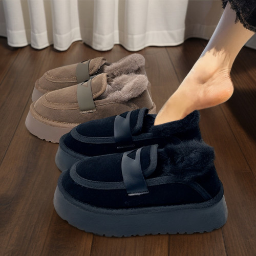 厚底低幫雪地靴女冬季皮毛一體加絨加厚保暖卡其色復古網紅棉鞋子