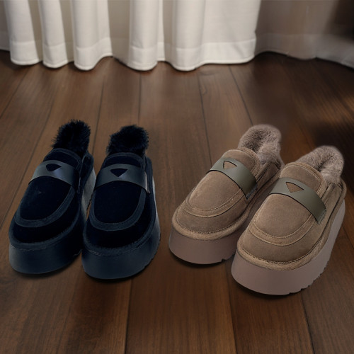 厚底低幫雪地靴女冬季皮毛一體加絨加厚保暖卡其色復古網紅棉鞋子