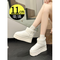厚底防水雪地靴女內增高11cm白色真皮冬季加絨加厚保暖防滑棉鞋