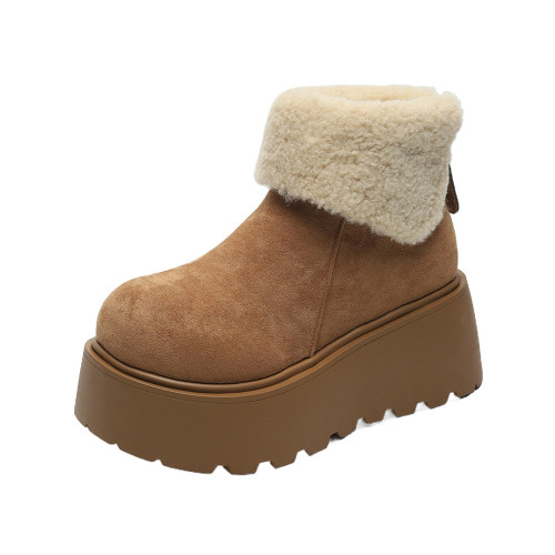 賈不假雪地靴女2026春季新款小個子中筒大頭厚底加厚加絨保暖棉鞋