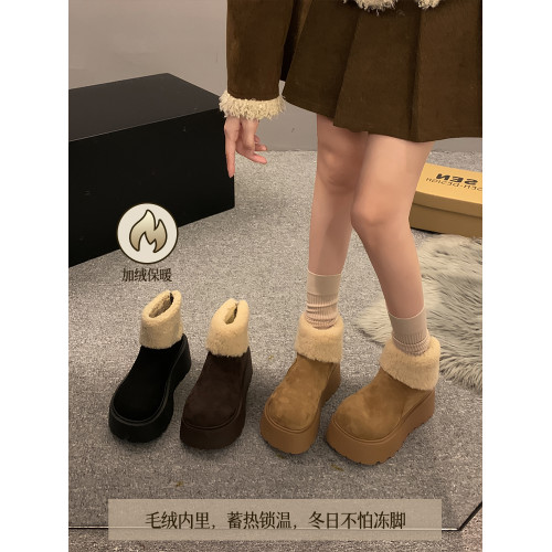 賈不假雪地靴女2026春季新款小個子中筒大頭厚底加厚加絨保暖棉鞋