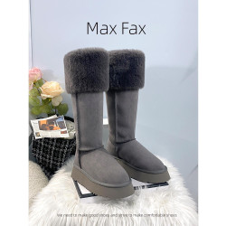 灰色長筒兩穿雪地靴女冬加絨加厚2025新款時髦高筒厚底過膝長靴子