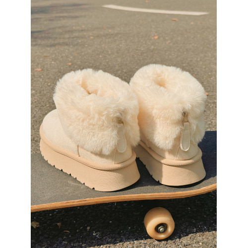 雪地靴女2025冬季保暖棉鞋加絨加厚防滑棉靴拉鍊毛毛鞋厚底短筒靴