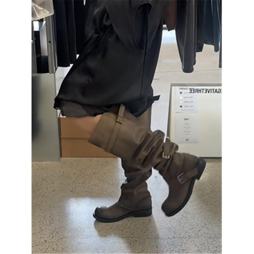 2026新款皮帶釦堆堆靴過膝粗跟復古做舊長筒靴韓版靴小衆工裝靴女 2026新款皮帶釦堆堆靴過膝粗跟復古做舊長筒靴韓版靴小衆工裝靴女