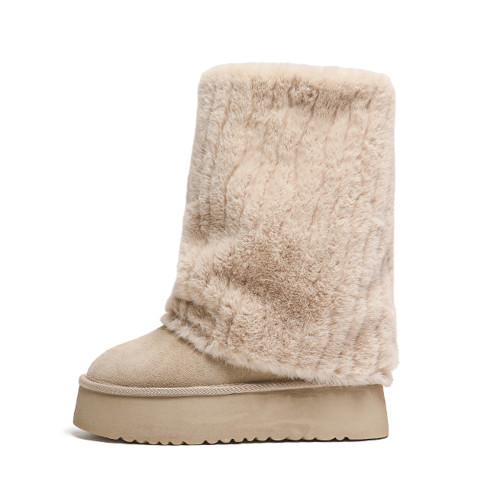 伯爵貓冰島雪地靴女2026秋冬季棉鞋中筒加絨毛毛鞋真皮厚底短靴子