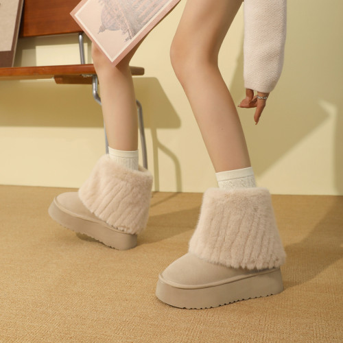 伯爵貓冰島雪地靴女2026秋冬季棉鞋中筒加絨毛毛鞋真皮厚底短靴子