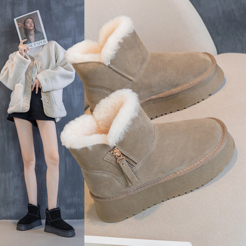 超厚雪地靴女皮毛一體2026新款秋冬加絨厚底棉鞋真皮羊毛保暖靴子