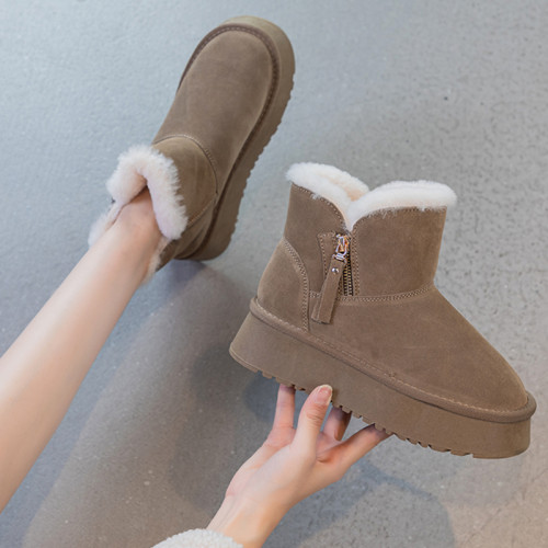 超厚雪地靴女皮毛一體2026新款秋冬加絨厚底棉鞋真皮羊毛保暖靴子